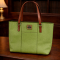 Dooney & Bourke Green Pebbled Leather Tote Bag Brown Straps Red Lining
