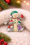 Vintage Kenneth Cole Snowman Cat and Dog Brooch Enamel Rhinestone Christmas Pin
