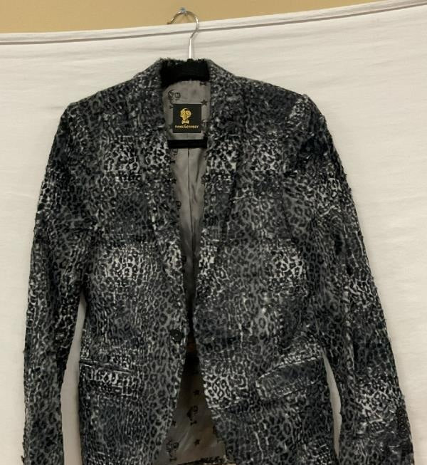 Noose & Monkey Faux Fur Black and Grey Animal Print Blazer