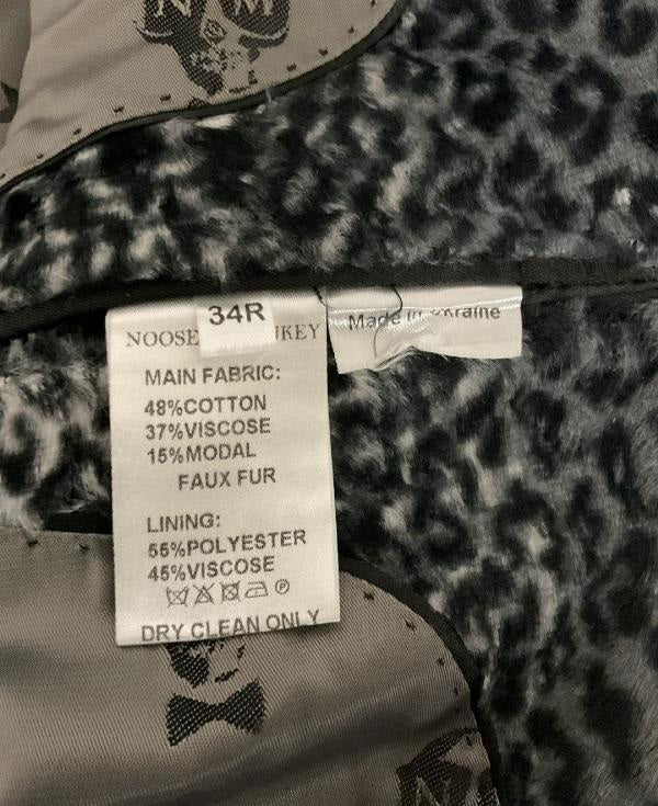 Noose & Monkey Faux Fur Black and Grey Animal Print Blazer