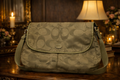 Coach Signature Nylon Crossbody Messenger Bag | Olive Green Lightweight Travel Tablet Bag