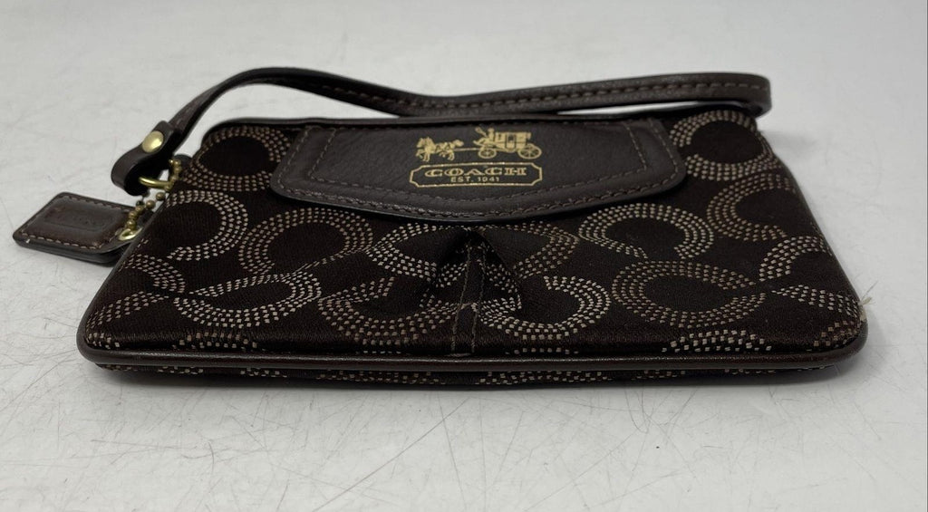 Coach Womens Madison 44443 Brown Op Art Signature Dots Zip Top Wristlet Wallet