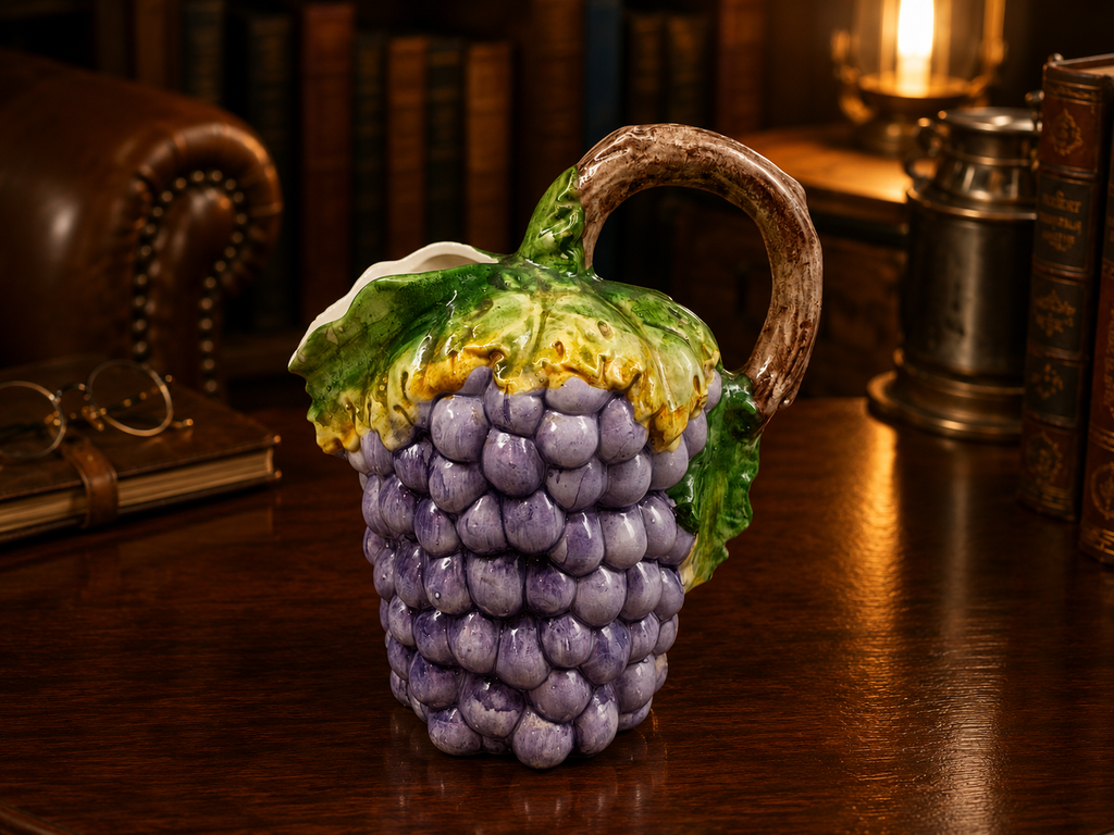 Bassano Italy Ceramic Grape Cluster Pitcher, Purple