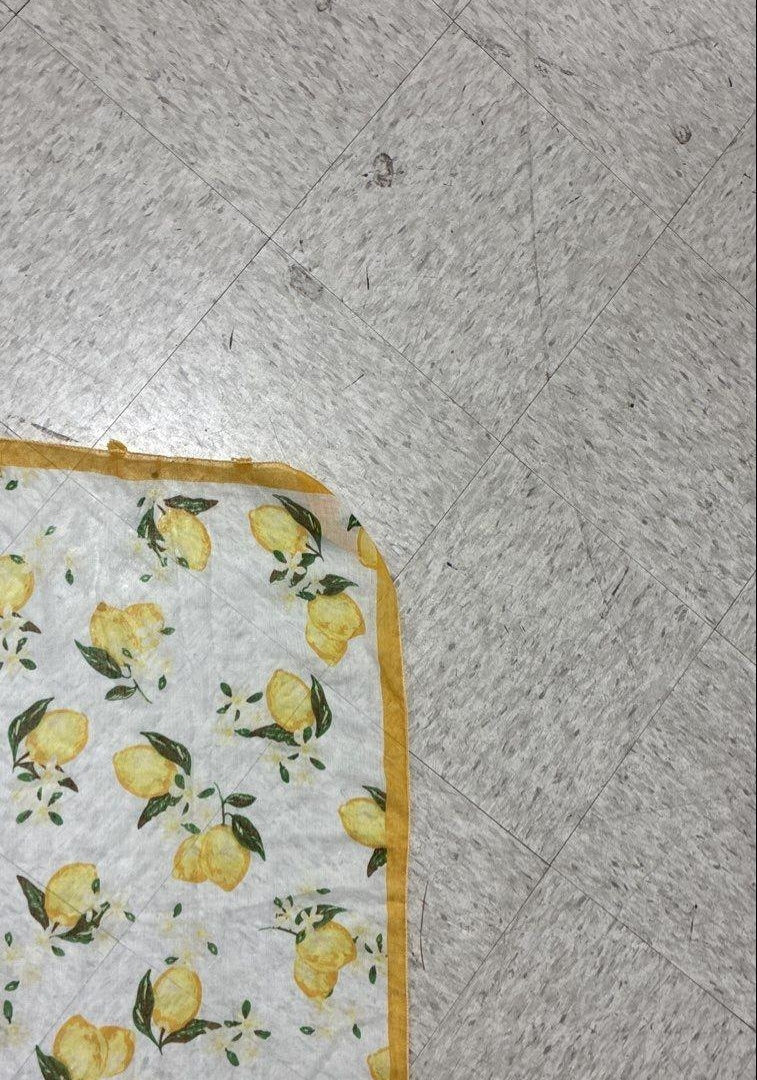 Vintage Lemon Print Scarf | Lightweight White Yellow Citrus Design Scarf