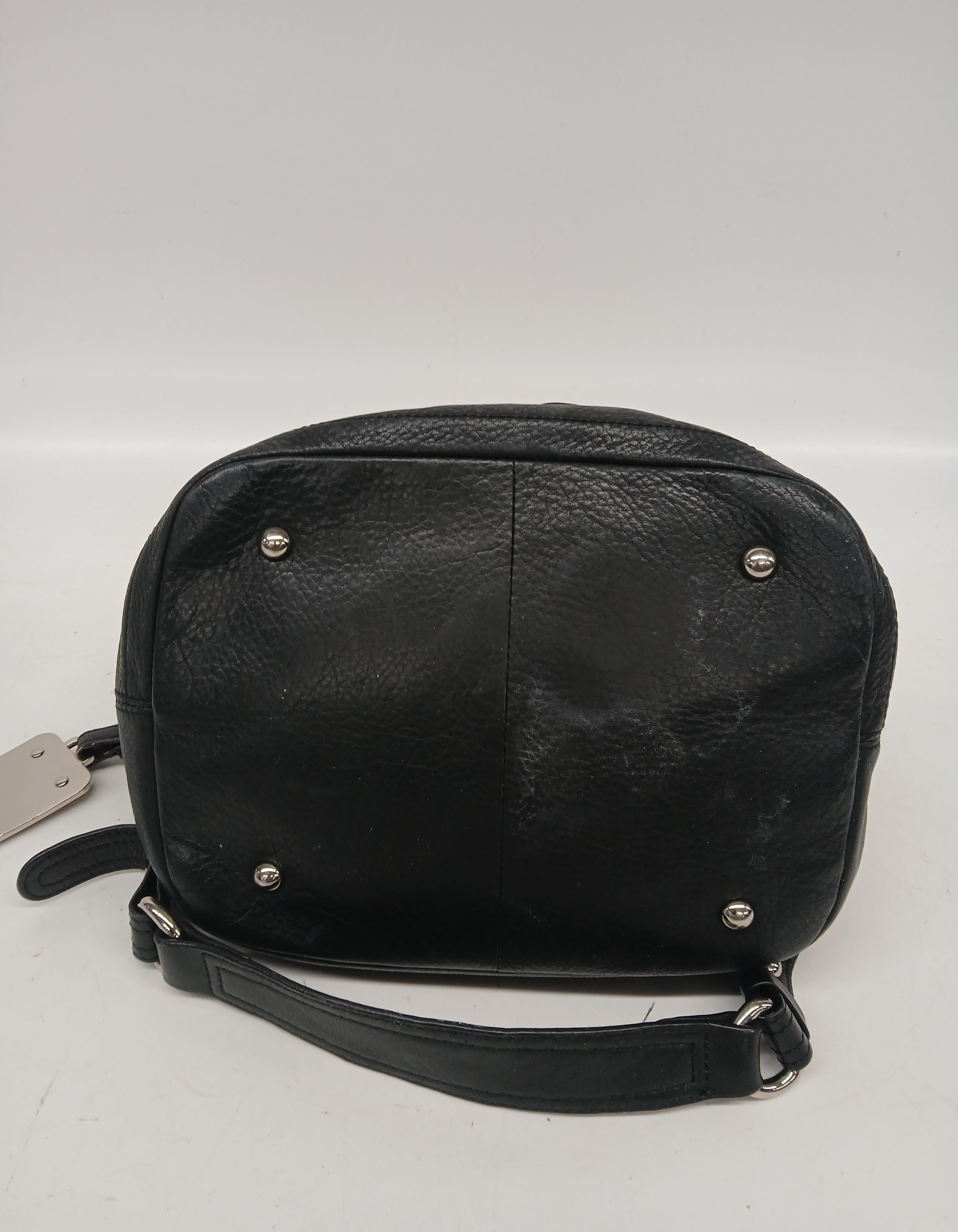 B. Makowsky Black Drawstring Leather Purse with Silver Hardware and Leopard Interior