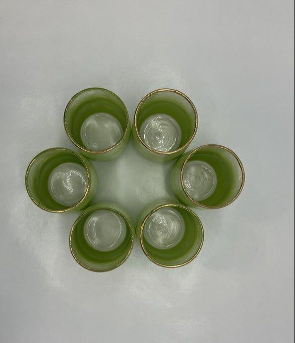 Vintage Blendo Green Juice Glasses with Gold Rim, 6 Piece Set