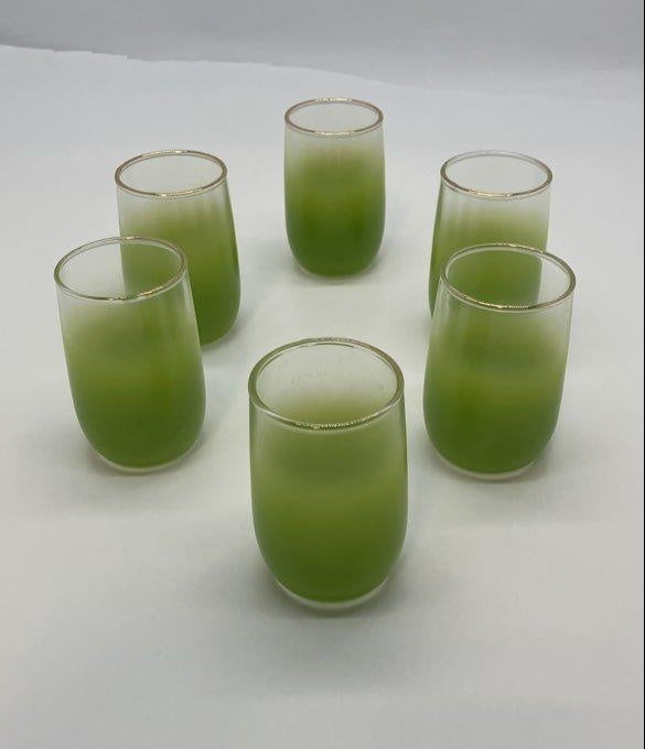 Vintage Blendo Green Juice Glasses with Gold Rim, 6 Piece Set