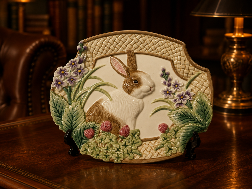 Fitz and Floyd Essentials Botanical Bunny Canape Plate | Rabbit Garden Serving Dish