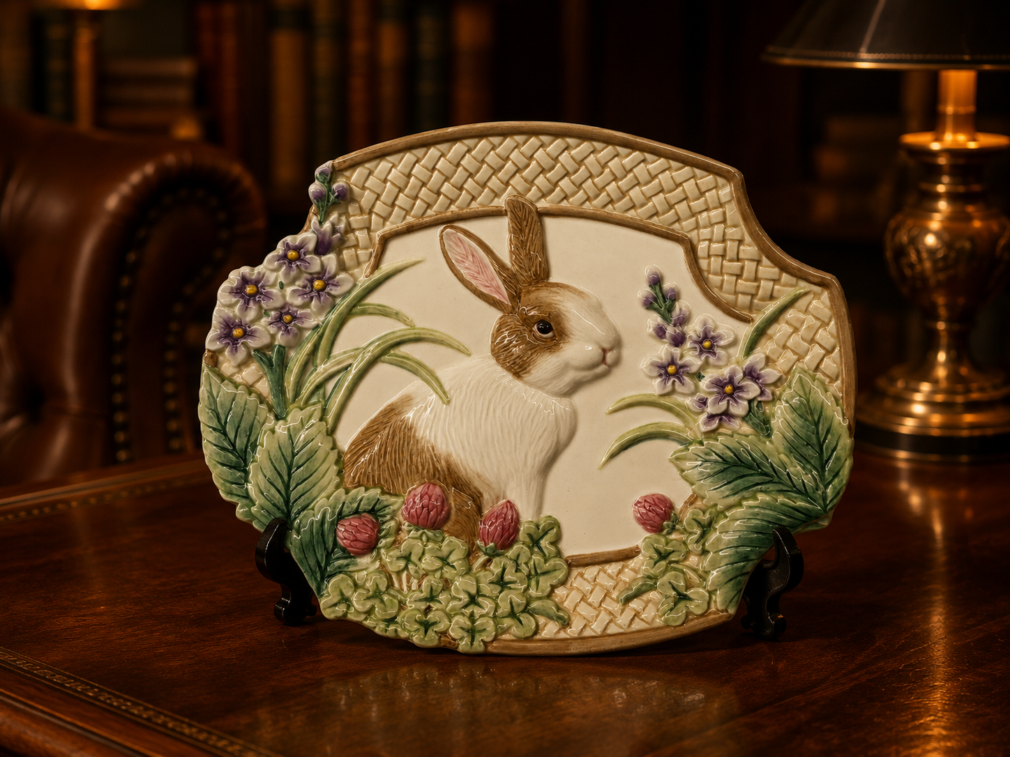 Fitz and Floyd Essentials Botanical Bunny Canape Plate | Rabbit Garden Serving Dish