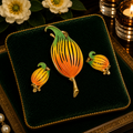Vintage Gold Tone Tulip Brooch and Clip Earring Set | Enamel Floral Jewelry Set