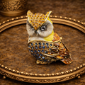 Rhinestone Owl Magnetic Trinket Box | Blue Amber Crystal Enamel Finish Figurine