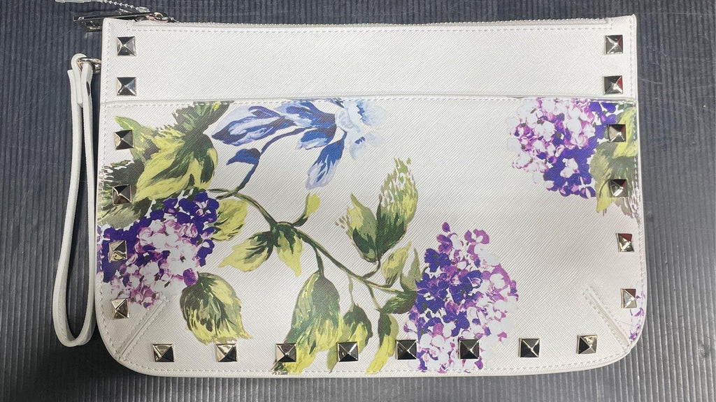 White House Black Market Hydrangea Studded Wristlet Clutch | Floral White Evening Bag
