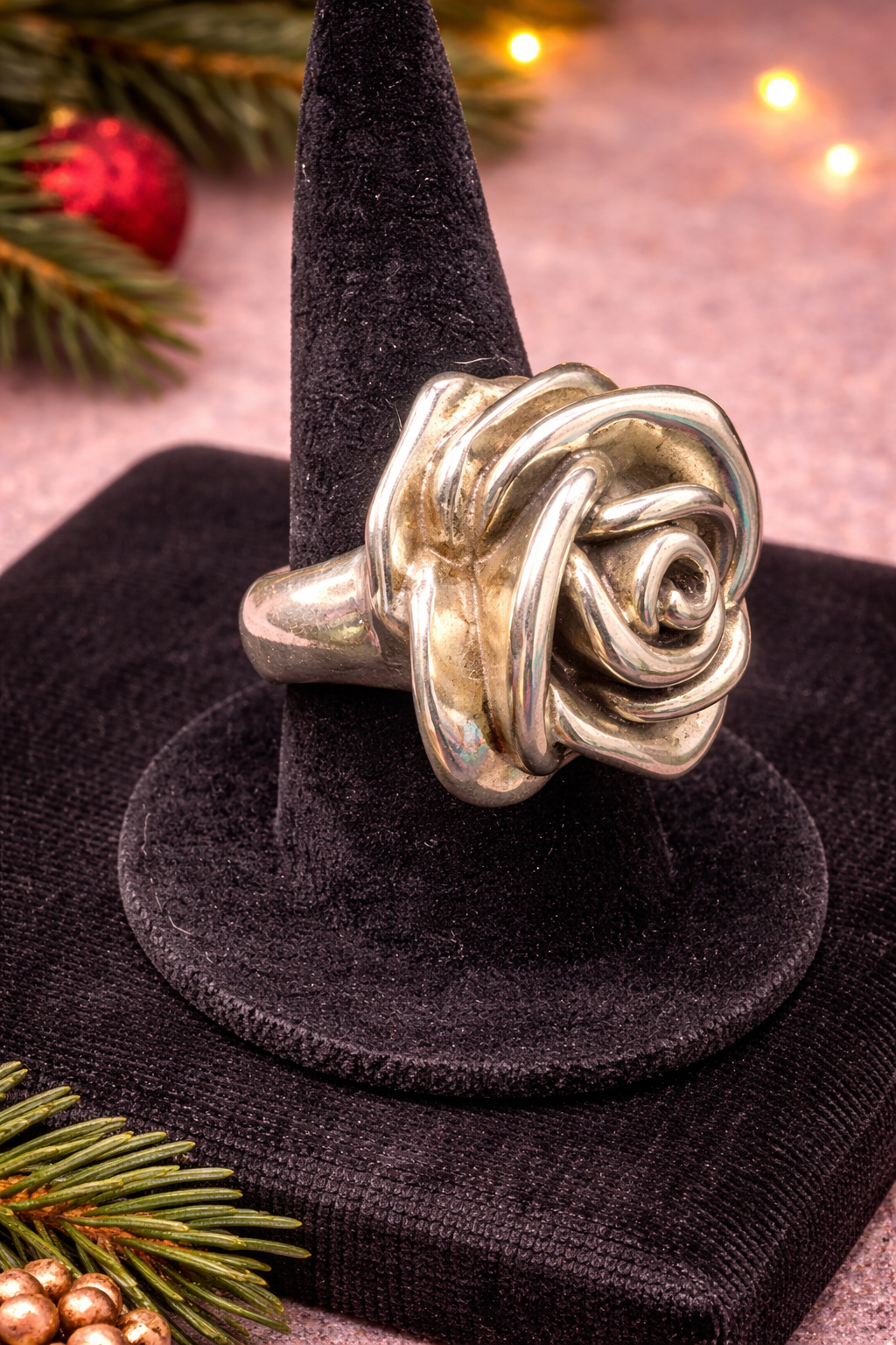 Silver Tone Rose Statement Ring (Medium)
