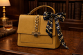 Aldo Yellow Shoulder Bag with Gold Chain Clasp and Scarf Accent Crossbody Satchel