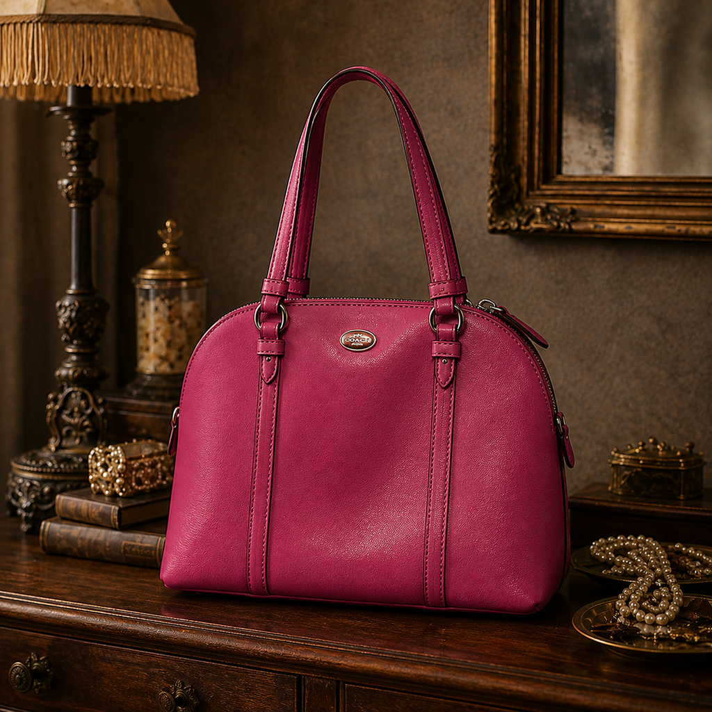 Coach Peyton Dome Satchel Raspberry Pink Crossgrain Leather Shoulder Bag