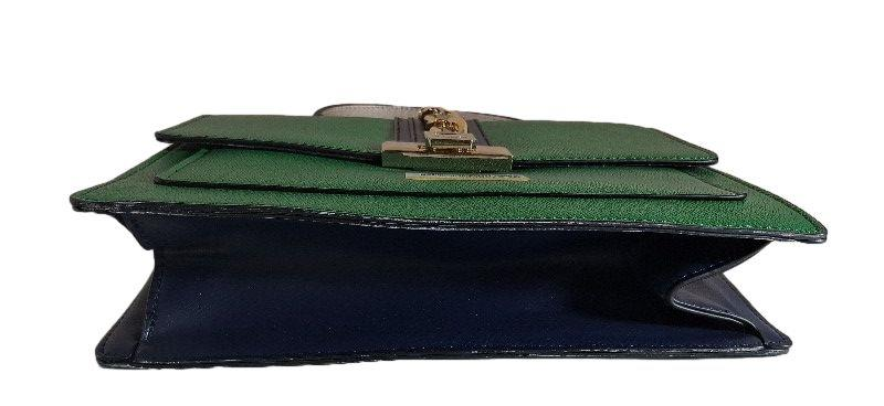 Green Structured Top Handle Handbag Gold Chain Accent Elegant Boutique Satchel Purse