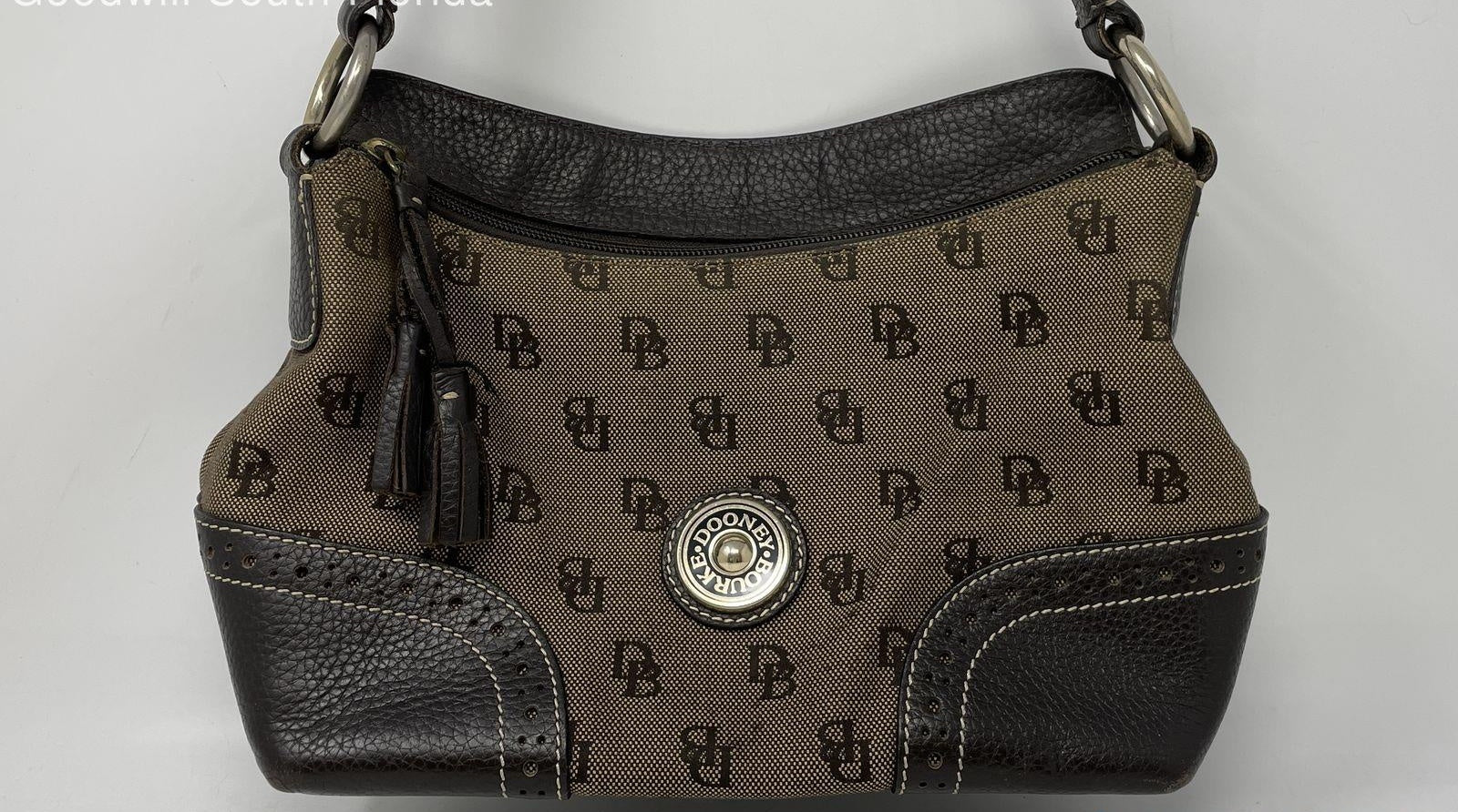 Dooney & Bourke Women's Brown Signature Leather Trim Tassel Shoulder Handbag