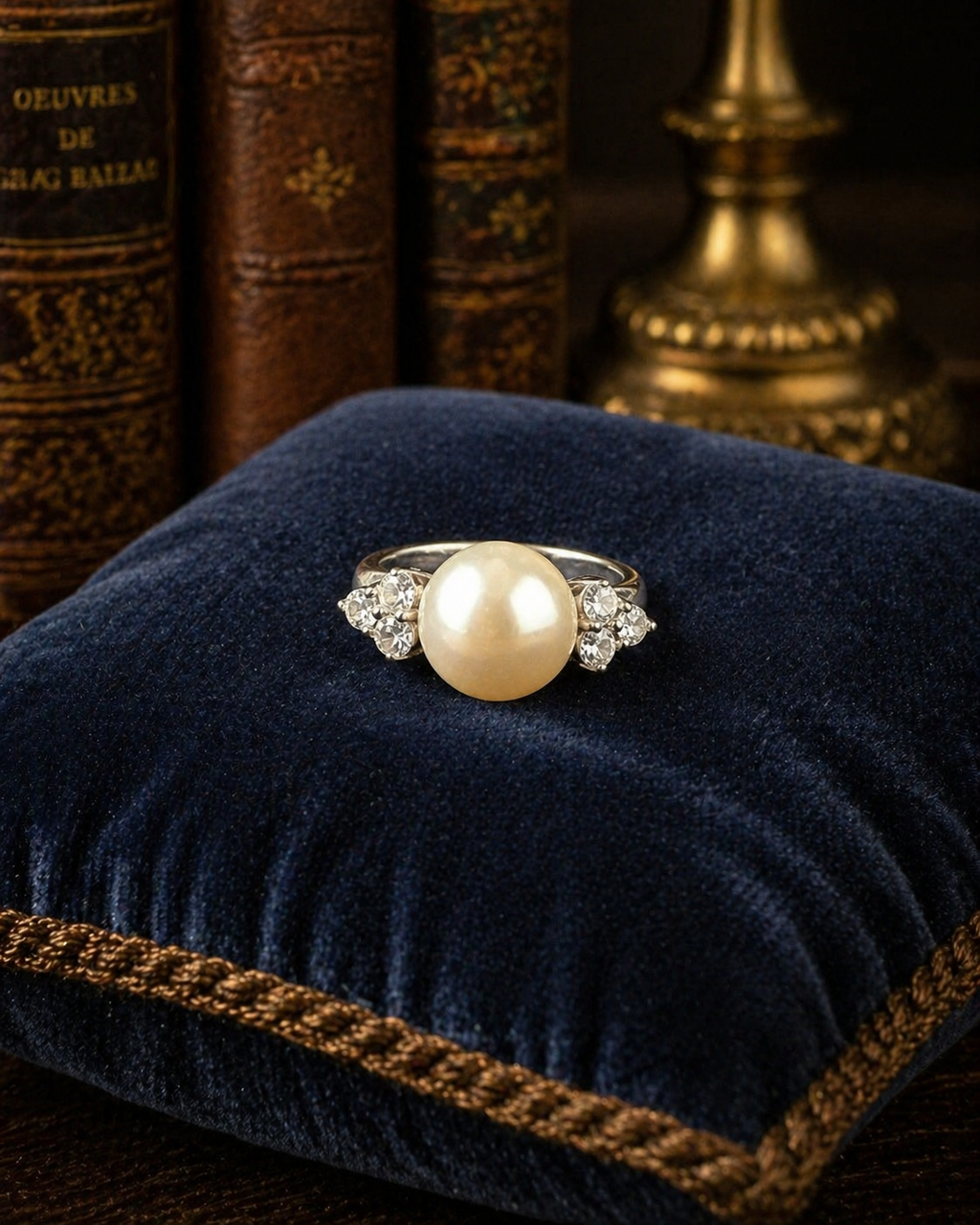 Silver Tone Pearl and Crystal Accent Ring