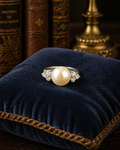 Silver Tone Pearl and Crystal Accent Ring