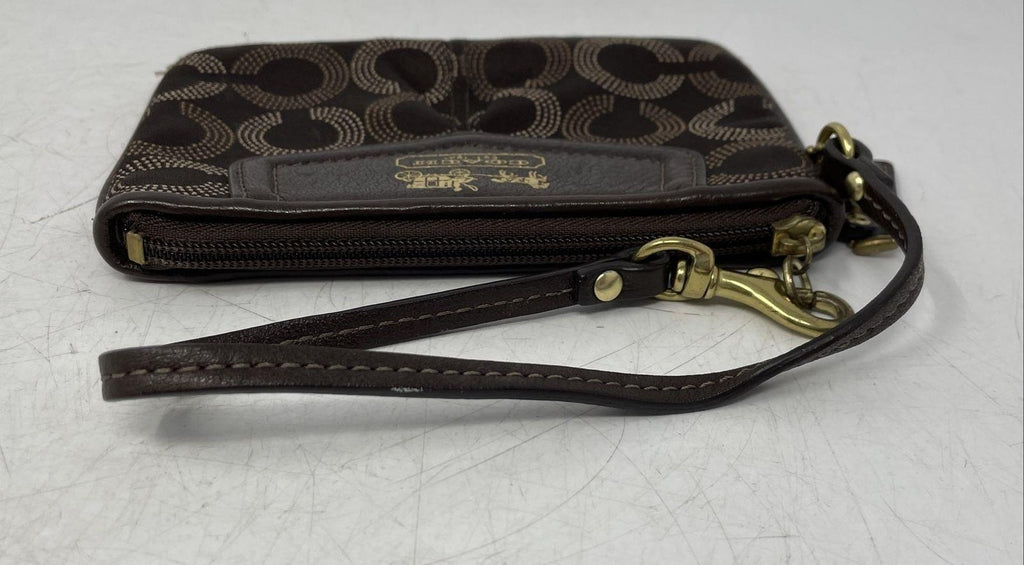 Coach Womens Madison 44443 Brown Op Art Signature Dots Zip Top Wristlet Wallet