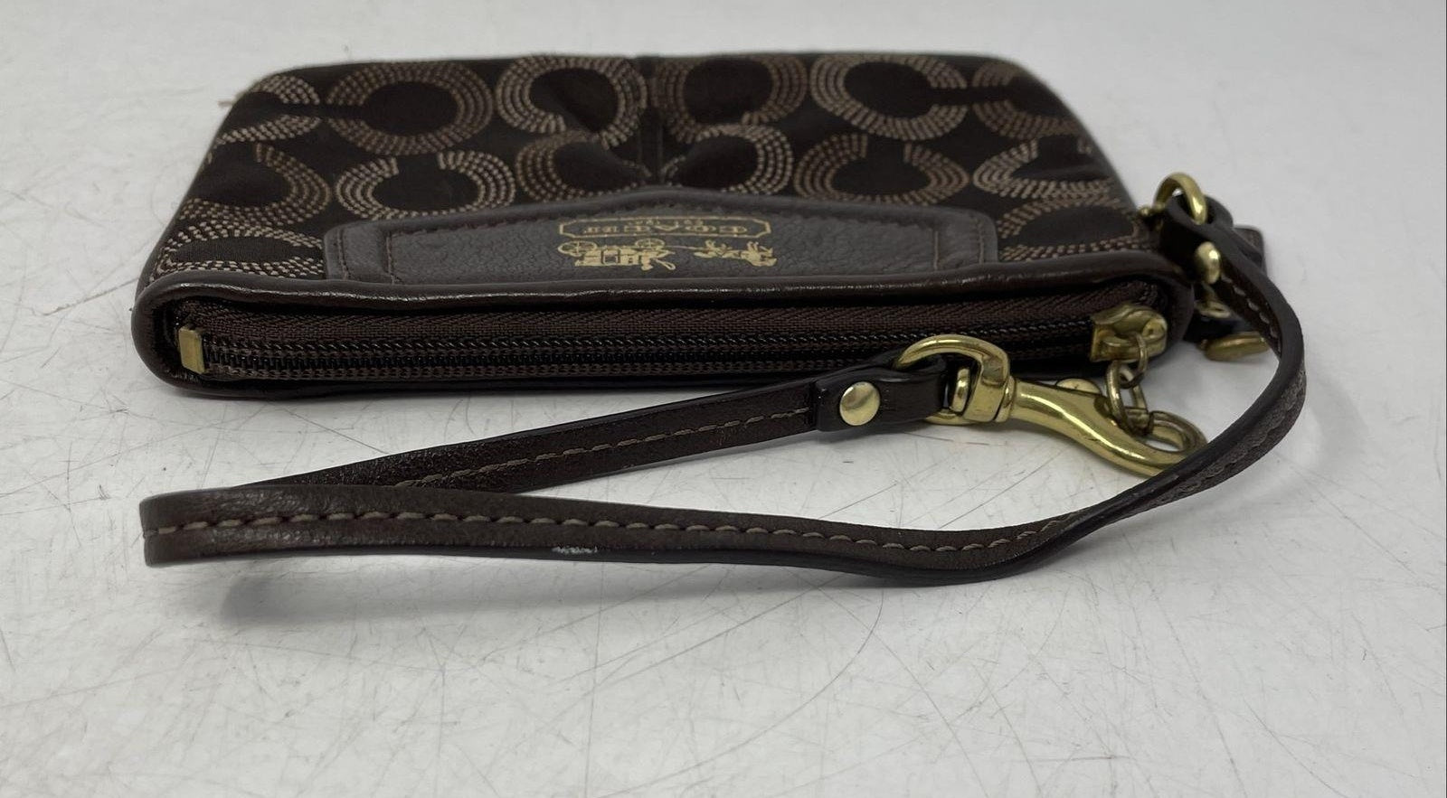 Coach Womens Madison 44443 Brown Op Art Signature Dots Zip Top Wristlet Wallet