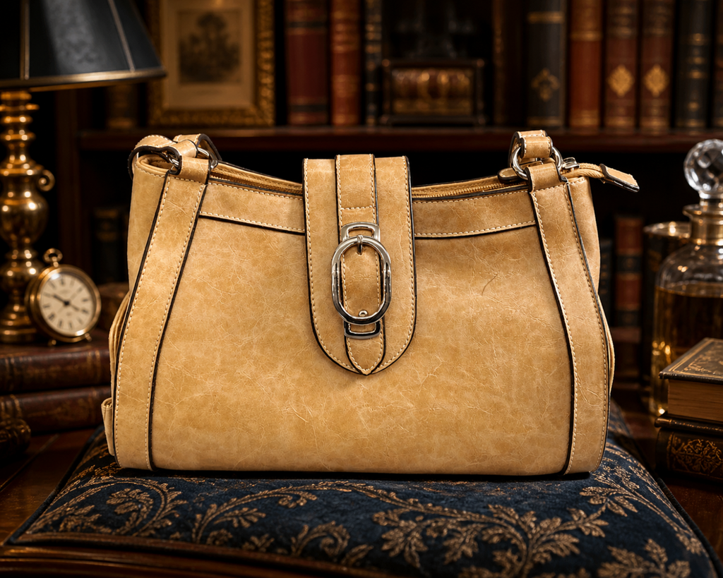 Rosetti Beige Shoulder Bag with Buckle Detail and Hidden Side Compartments