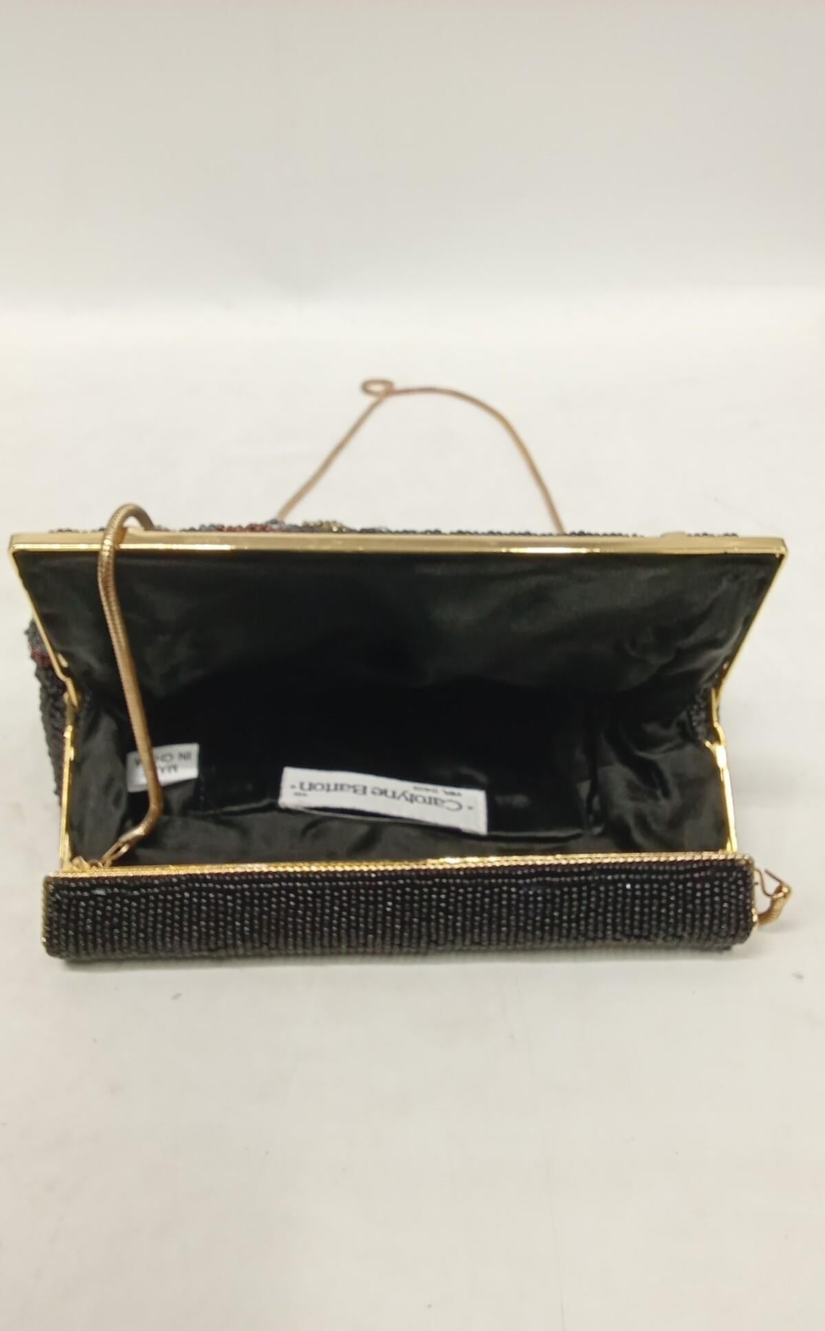 Carolyne Barton Beaded Evening Bag Floral Design 8 Inch Wide Vintage Style Clutch