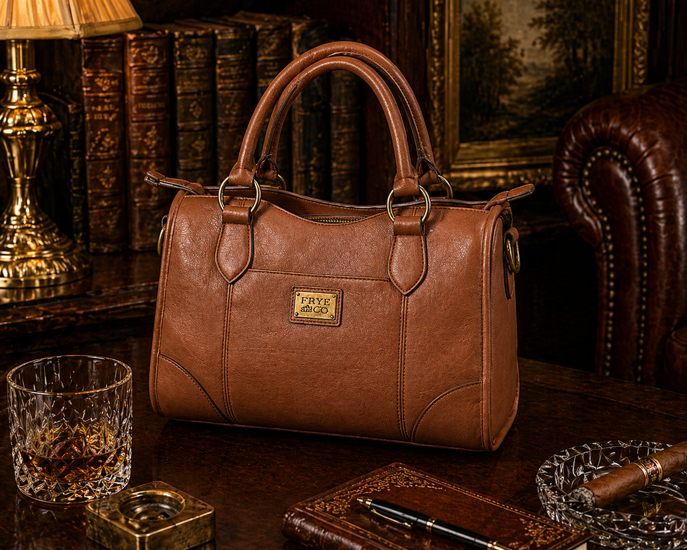 Frye & Co. Brown Faux Leather Satchel Handbag – Classic Structured Shoulder Bag Everyday Carry
