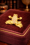 Swarovski Gold Tone Crystal Frog Brooch Vintage Designer Rhinestone Animal Pin