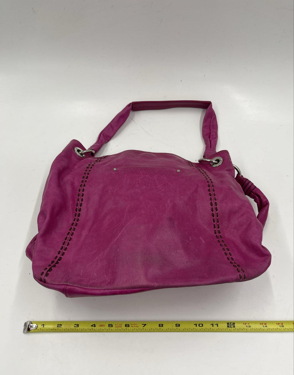 B. Makowsky Pink Leather Shoulder Bag Leopard Print Lining Slouchy Hobo Purse