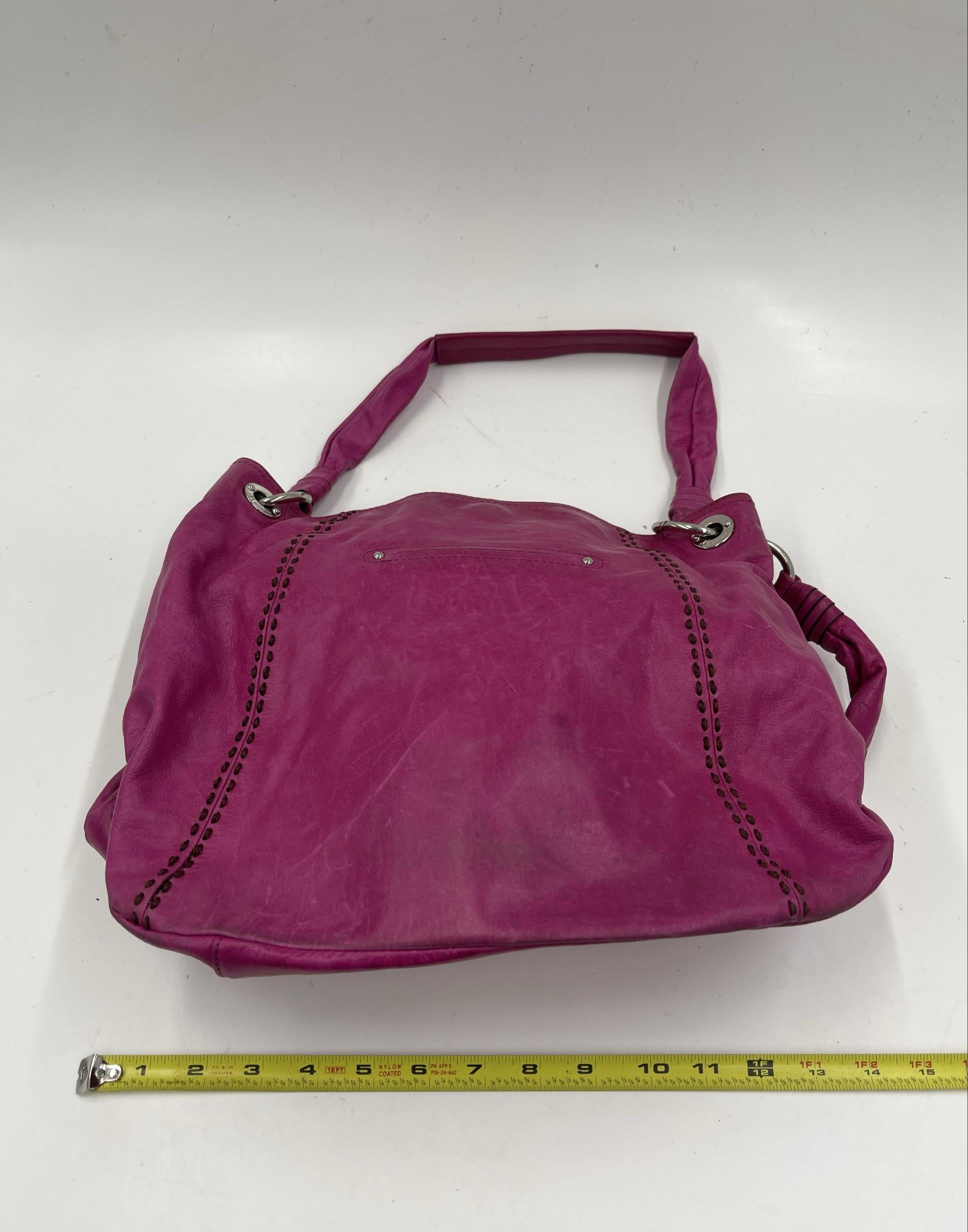 B. Makowsky Pink Leather Shoulder Bag Leopard Print Lining Slouchy Hobo Purse