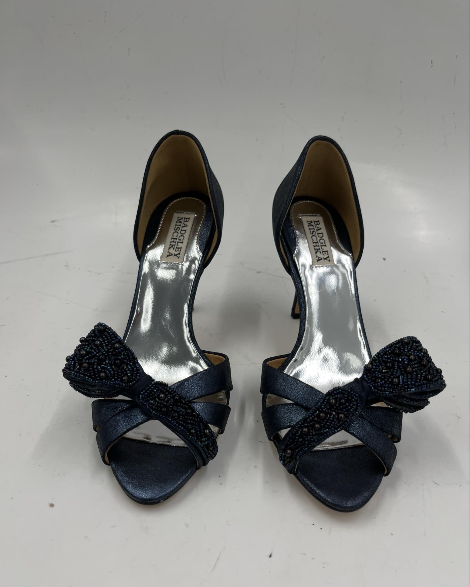 Badgley Mischka Open-Toe Heels with Beaded Bow Size 8M