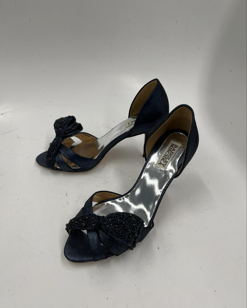 Badgley Mischka Open-Toe Heels with Beaded Bow Size 8M