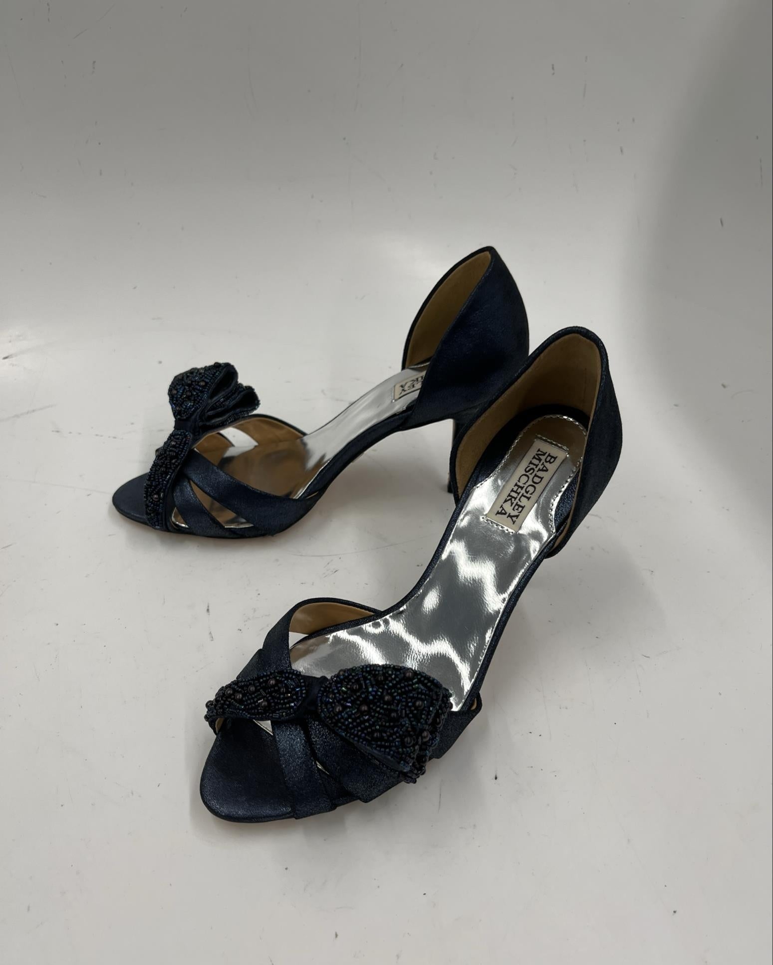 Badgley Mischka Open-Toe Heels with Beaded Bow Size 8M
