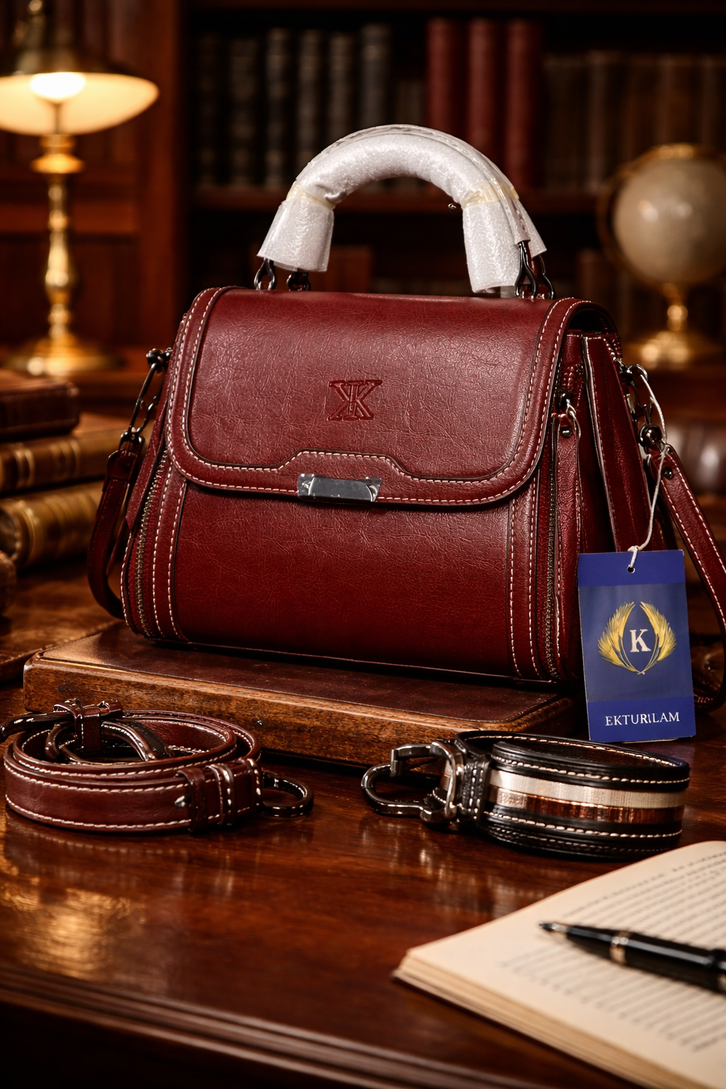 Ketturam Red Genuine Leather Satchel Crossbody Handbag Structured Top Handle Purse NWT