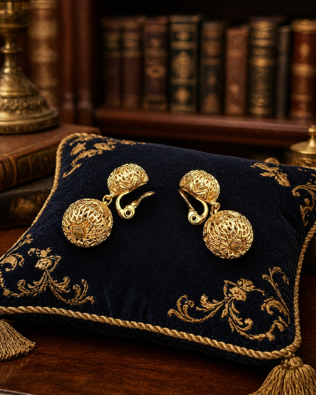 Monet Gold Tone Filigree Clip Earrings