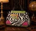 Fun Zebra Print Tote with Pink & Green Croc Trim, Large Statement Shoulder Bag