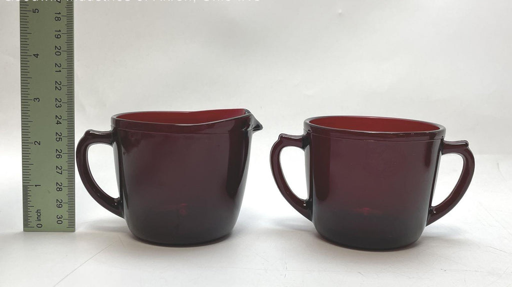 Vintage Ruby Red Glass Lot Imperial Cape Cod and Anchor Hocking Creamer Sugar Sets