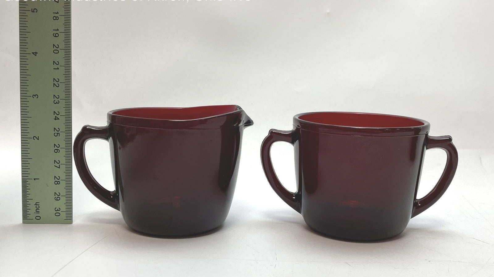 Vintage Ruby Red Glass Lot Imperial Cape Cod and Anchor Hocking Creamer Sugar Sets