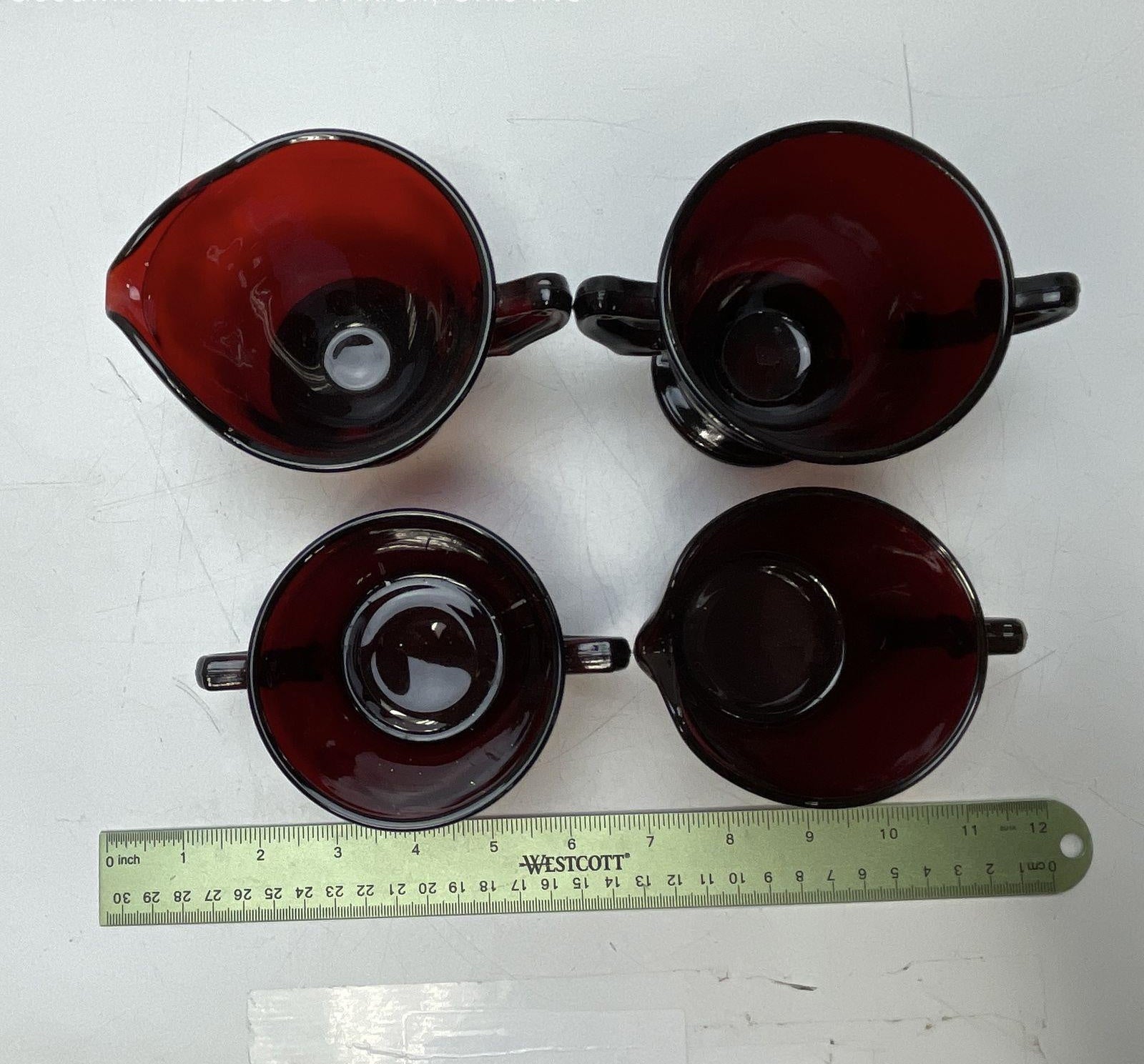 Vintage Ruby Red Glass Lot Imperial Cape Cod and Anchor Hocking Creamer Sugar Sets
