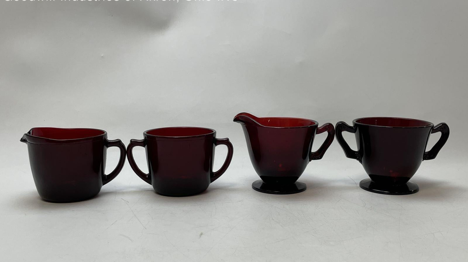 Vintage Ruby Red Glass Lot Imperial Cape Cod and Anchor Hocking Creamer Sugar Sets