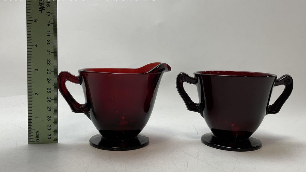 Vintage Ruby Red Glass Lot Imperial Cape Cod and Anchor Hocking Creamer Sugar Sets