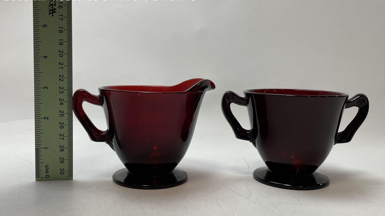 Vintage Ruby Red Glass Lot Imperial Cape Cod and Anchor Hocking Creamer Sugar Sets