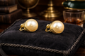 Gold Tone Faux Pearl Screw Back Earrings Classic Round Domed Button Vintage Elegant Jewelry