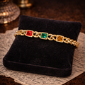 Swarovski Crystal Link Bracelet Multicolor Red Green Yellow Purple Stones Gold Tone Vintage Style Bracelet