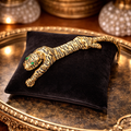 Gold Tone Articulated Tiger Brooch Green Eye Detail Jointed Design