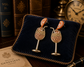 Cocktail Drop Earrings Gold Tone Orange with Crystal Detail