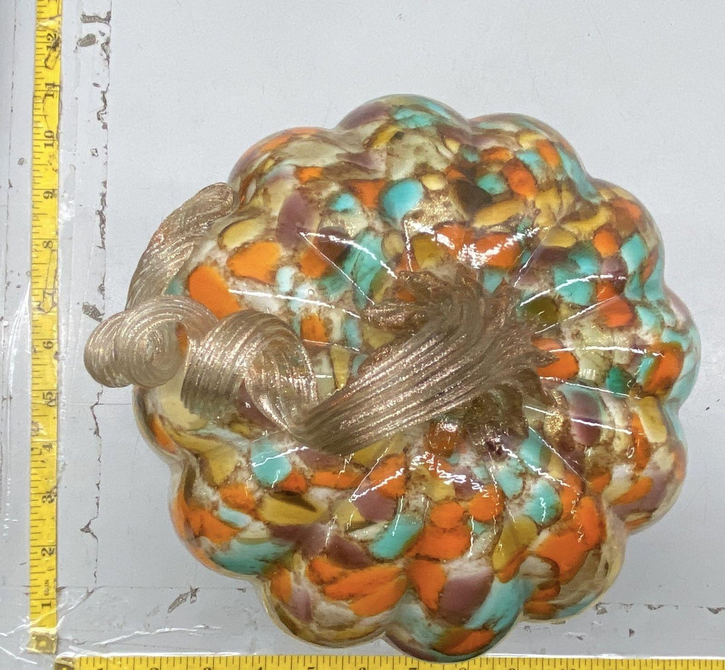 Art Glass Light Up Pumpkin Confetti Mosaic LED Halloween Decor 9 Inch
