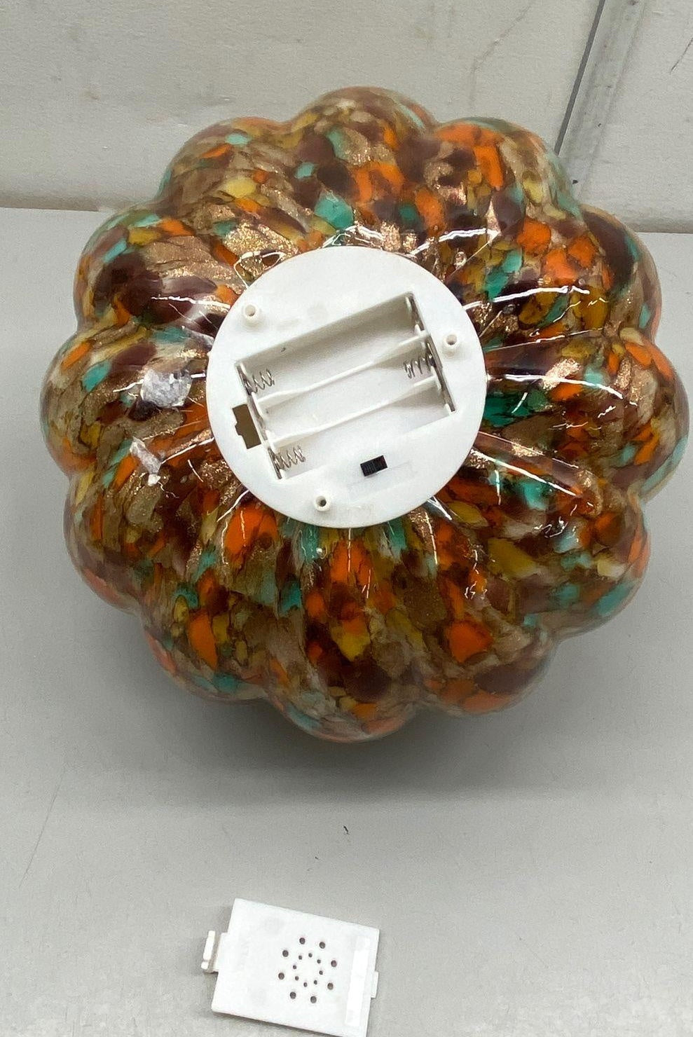 Art Glass Light Up Pumpkin Confetti Mosaic LED Halloween Decor 9 Inch