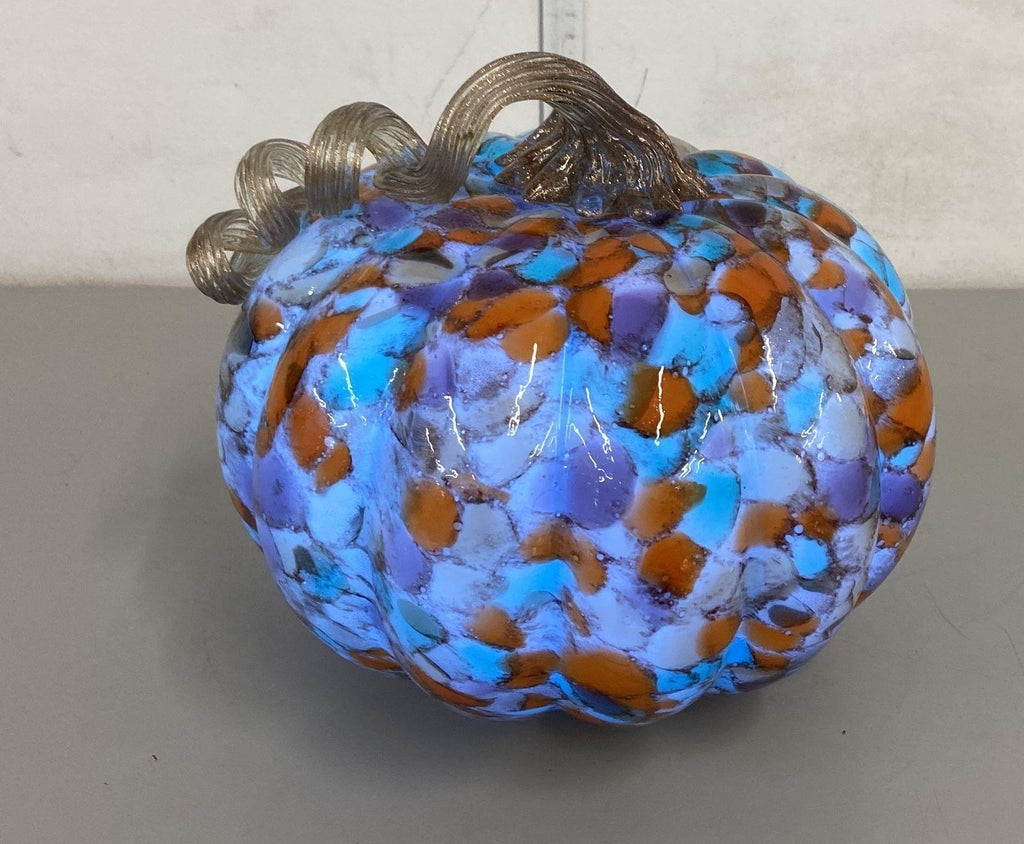Art Glass Light Up Pumpkin Confetti Mosaic LED Halloween Decor 9 Inch